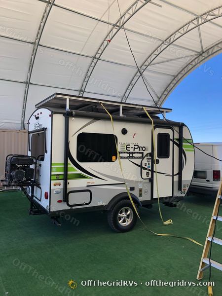 Flagstaff E-Pro travel trailer with a roof-mounted solar panel rack